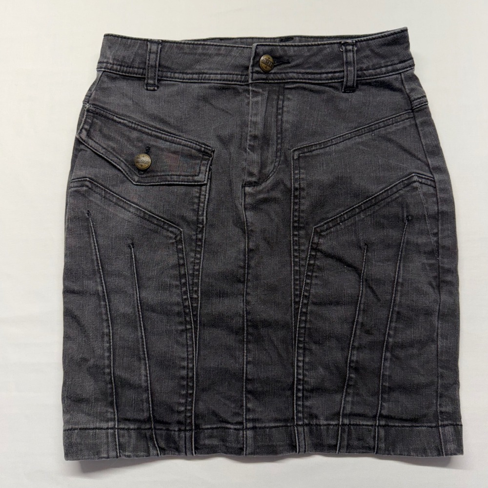 Diesel Industry‎ Gray Denim Mini Skirt Size 24 Cargo Y2K Moto Stretch Gruge